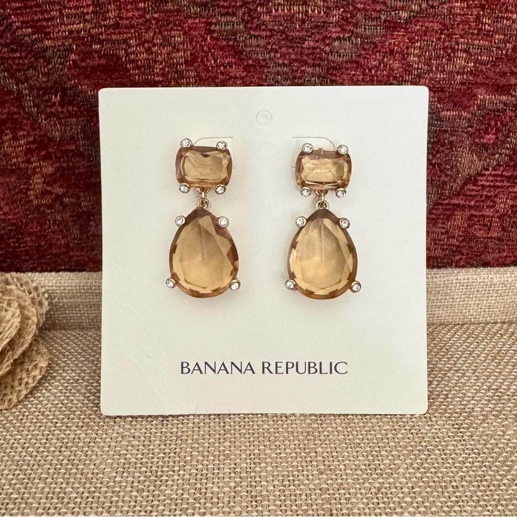 Nwt 95 Banana Republic Champagne Topaz Crystal Earrings Gorgeous 70$